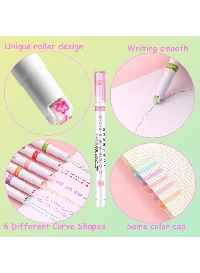 Fluorescent Curve Roller Pen Set 6 Pieces – Creative Decorative Highlighters with Rotating Roller Tips, Quick-Dry Ink, Perfect for Bullet Journals, Planners, Study Notes, and Scrapbooking - Image 3